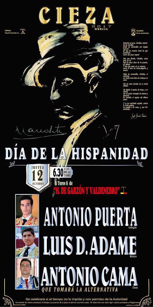 Cartel corrida de toros día de la Hispanidad en Cieza.