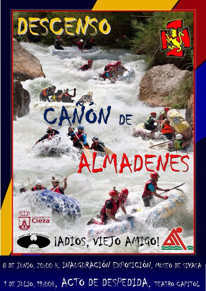 Cartel de la programación de despedida del descenso Cañón Almadenes por OJE de Cieza.