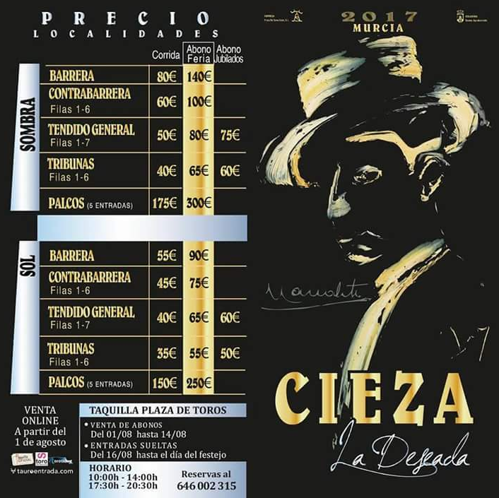 Imagen del cartel de los precios y abonos para la Feria de San Bartolomé de Cieza.