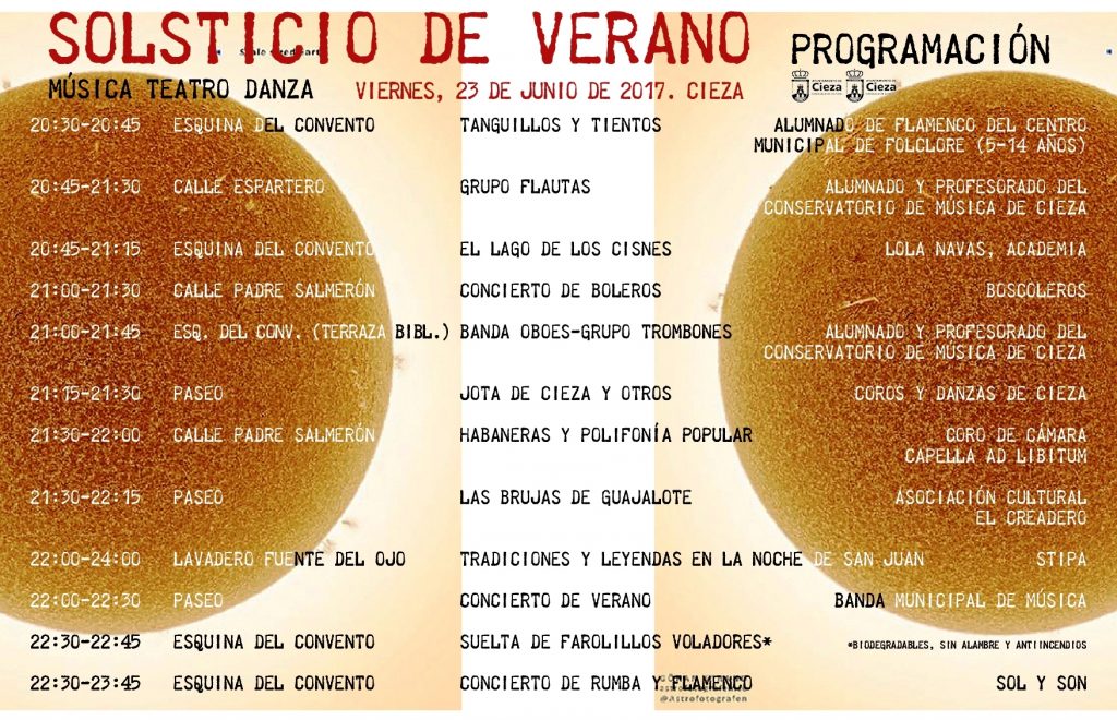 Cartel de toda la programación actividades celebración Solsticio en Cieza.