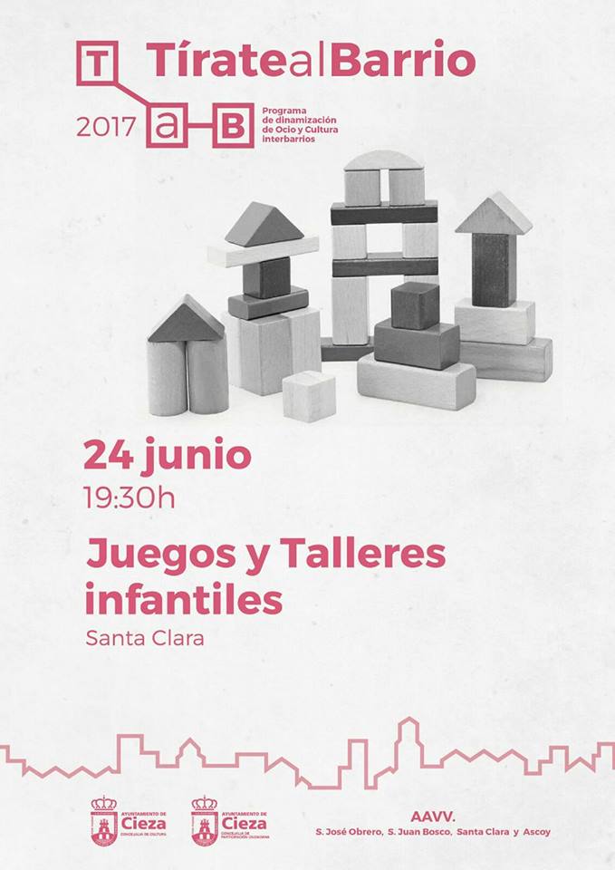Cartel de la programacion de Juegos y talleres infantiles en el barrio de Santa Clara de Cieza.