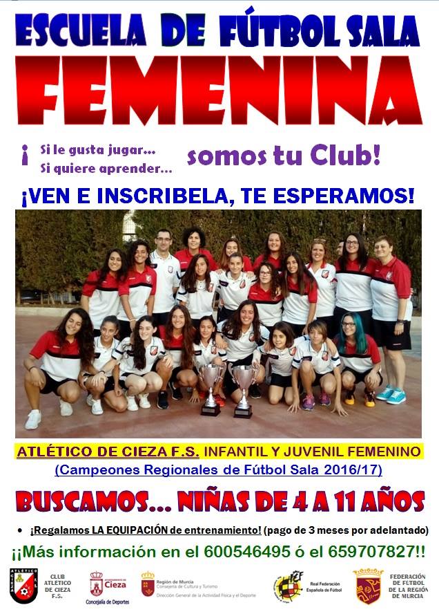 Cartel informativo de las nuevas Escuelas de Fútbol Sala del Atlético de Cieza F.S.