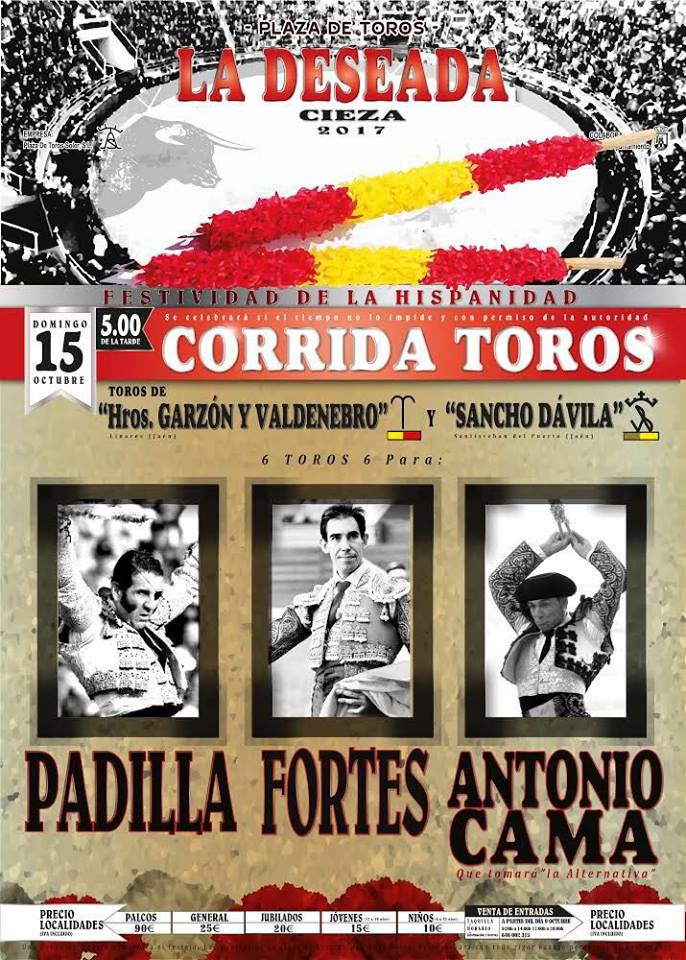 Imagen del Cartel Corrida de toros plaza de Cieza, Padilla, Fortes y Antonio Cama.