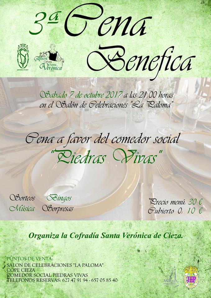 Cartel de la Cena Benéfica a beneficio del comedor social Piedras Vivas de Cieza.