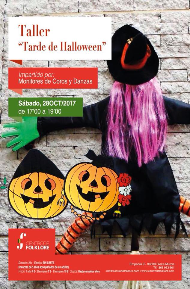Imagen del cartel del taller Tarde de Halloween en el Centro de Folclore de Cieza.