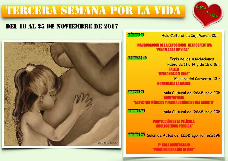 Cartel de la III Semana por la Vida de la Asociación Cieza+Vida que se hará en cieza.