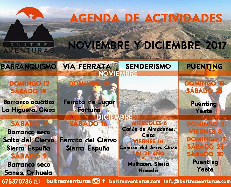 Cartel con toda la programación de la empresa Buitreaventuras Cieza.