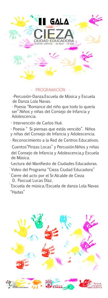 Foto del cartel de la programación de la Gala Cieza ciudad educadora en el Teatro Capitol de Cieza.