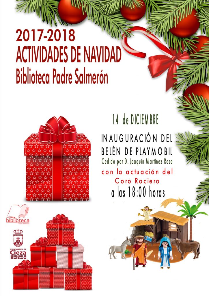 Cartel del Belen que estará montado con piezas playmobil de la biblioteca de Cieza.