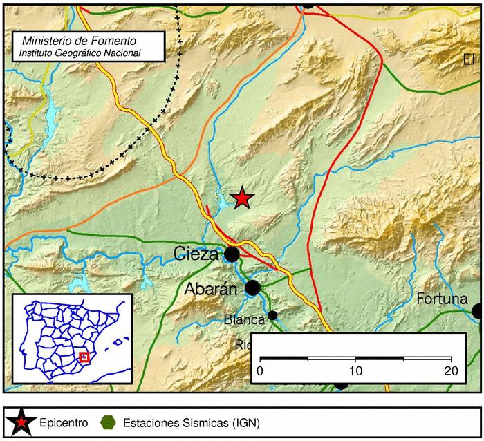 Mapa del terremoto sin daños en Cieza. por el ign España.