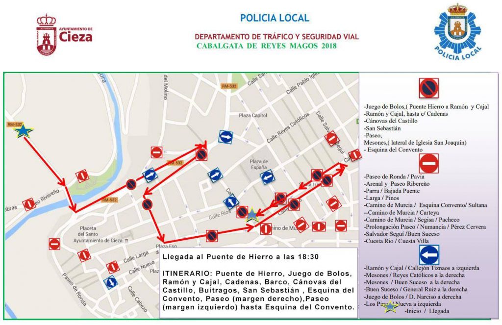Imagen del Recorrido por Cieza de la Cabalgata Reyes Magos de Cieza.