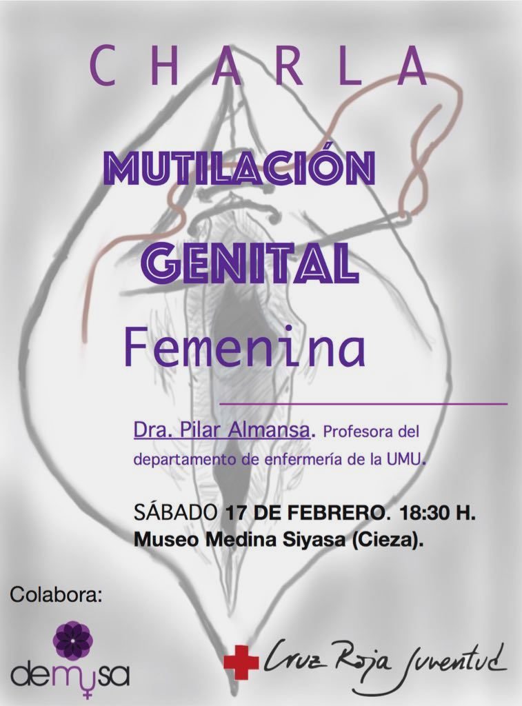 Cartel de la charla de Cruz Roja Juventud de Cieza sobre la mutilación genital femenina.