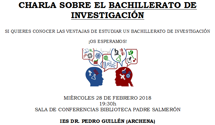 Montaje del Cartel charla bachillerato de Investigación en Cieza.