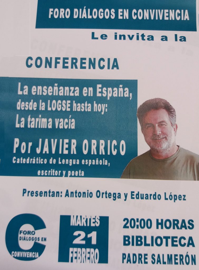 Cartel de la conferencia Eduardo Orrico en Cieza.