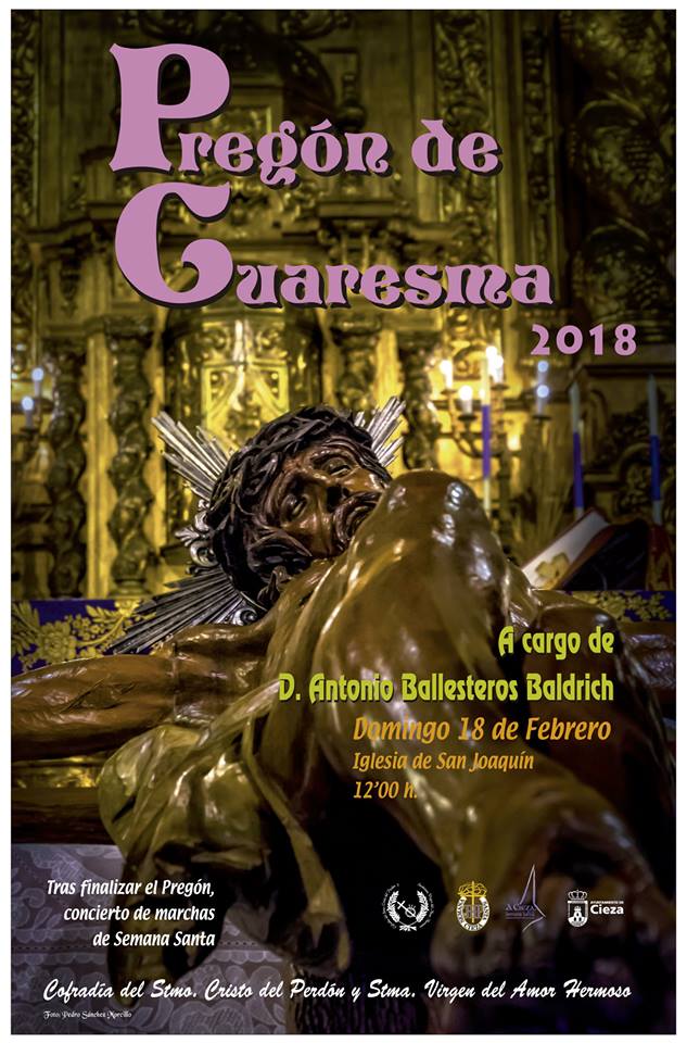 Cartel con toda la información del Pregón de Cuaresma Cristo del Perdón de Cieza.