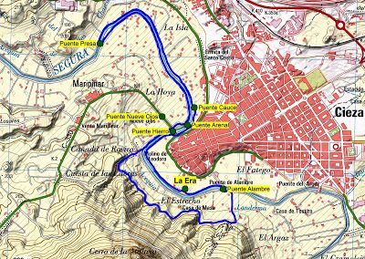 Mapa de la Ruta de la Floración por los Puentes de Cieza.