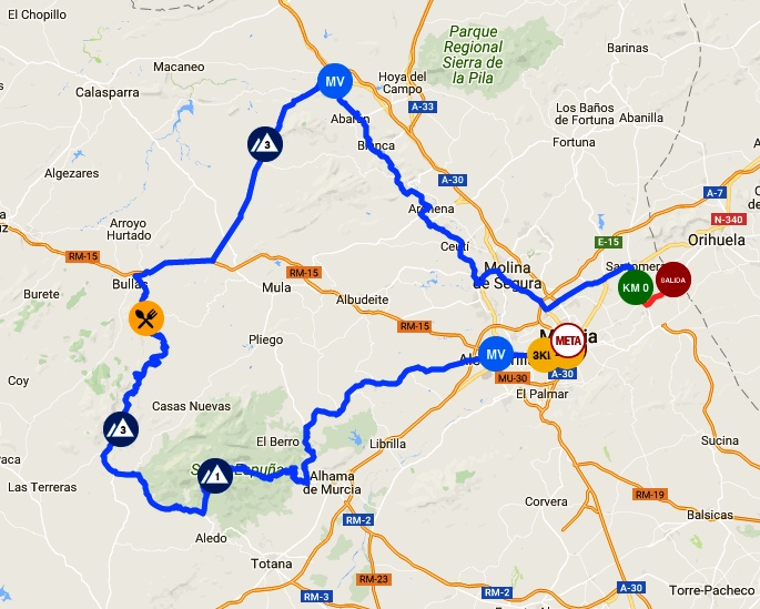 Imagen del Mapa Vuelta Ciclista a Murcia 2018.