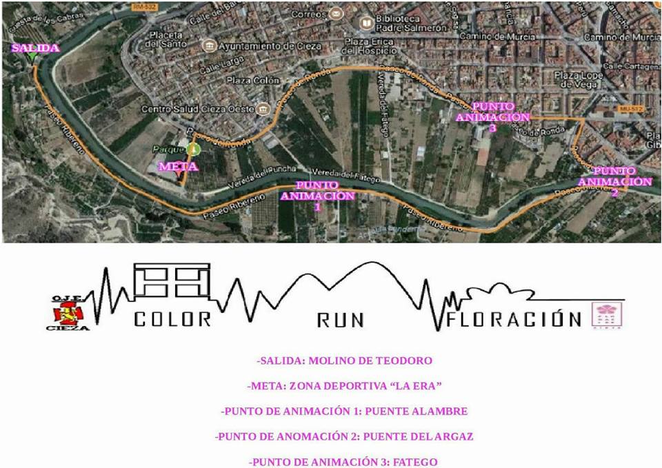 Imagen del Mapa recorrido de la Color Run Floración por Oje Cieza.
