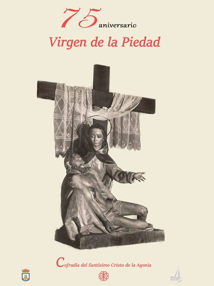 Montaje del Cartel de la exposición de la Piedad en Galería eFe Serrano de Cieza.