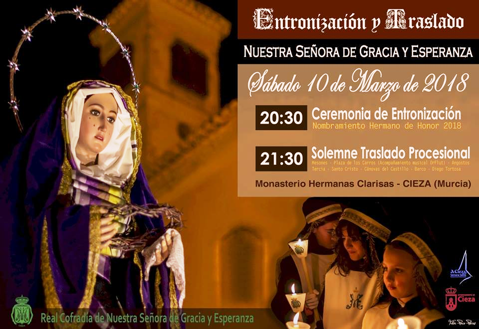 Imagen del Cartel del Traslado Procesional y Entronización de la Virgen de Nuestra Señora de Gracia y Esperanza de Cieza.