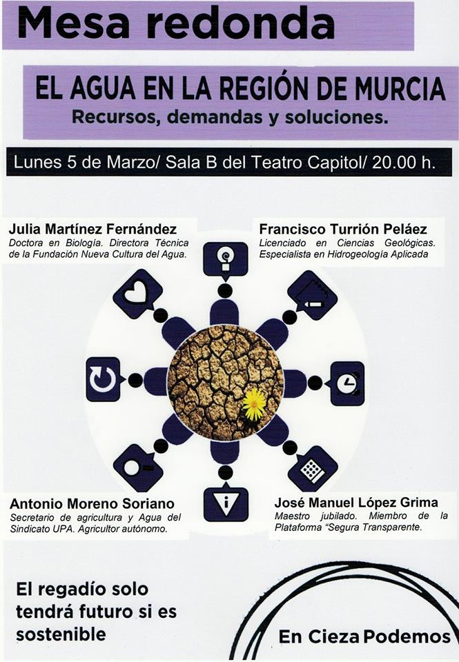 Cartel de la Mesa redonda del lunes 5 de marzo en Teatro Capitol de Cieza.