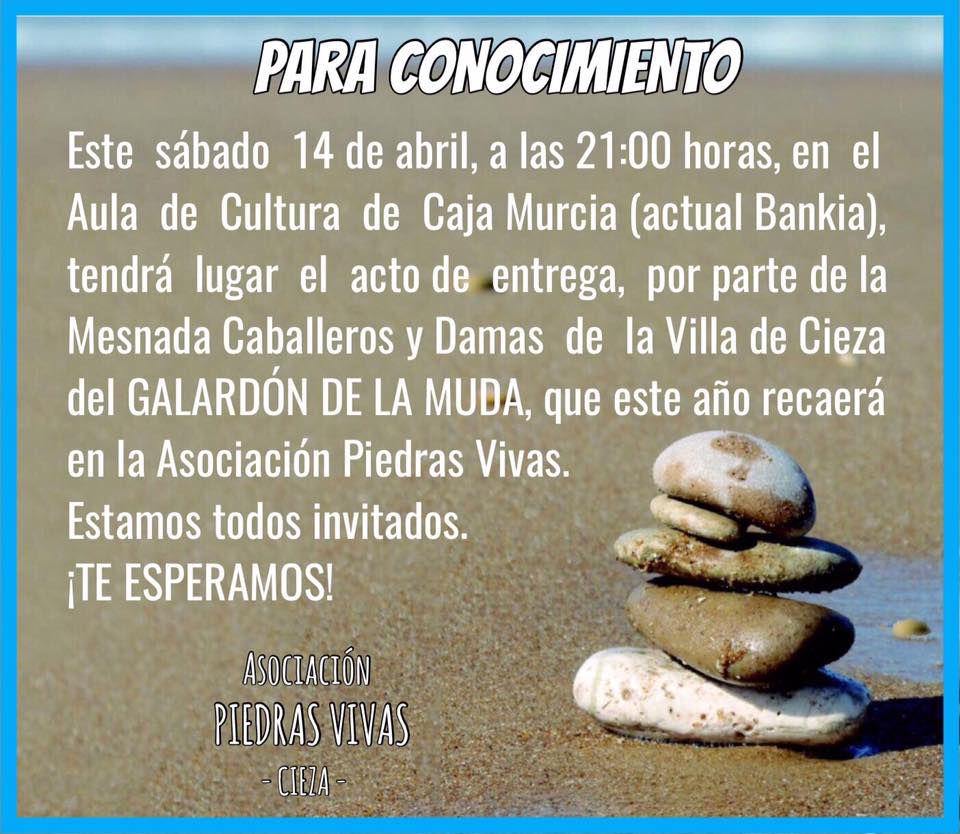 Imagen del cartel del Galardon de la Muda para Piedras Vivas de Cieza.