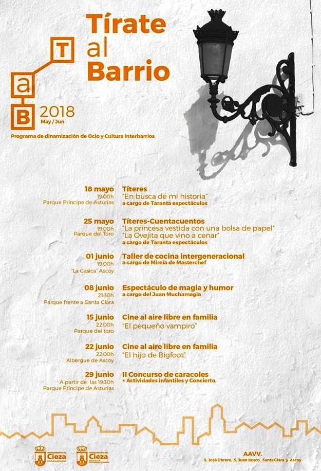 Cartel con la programación de Tirate al Barrio en Cieza.