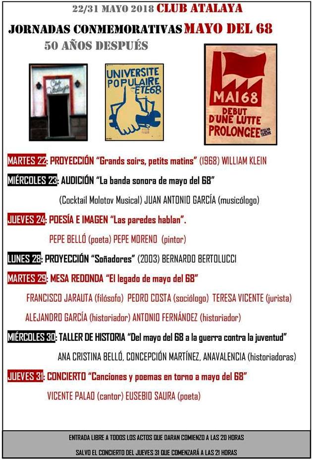 Imagen del Programa de actividades del 'Mayo del 68' en el Club Atalaya de Cieza.