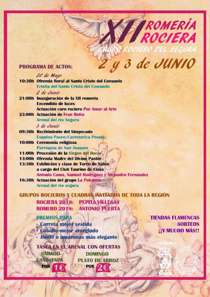 Cartel con la Información de la Romería Rociera en Cieza.