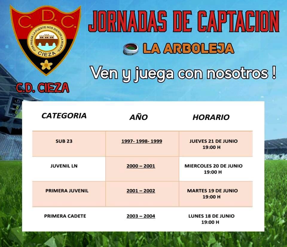 Imagen con la información de las Jornadas de captación del Club Deportivo Cieza.