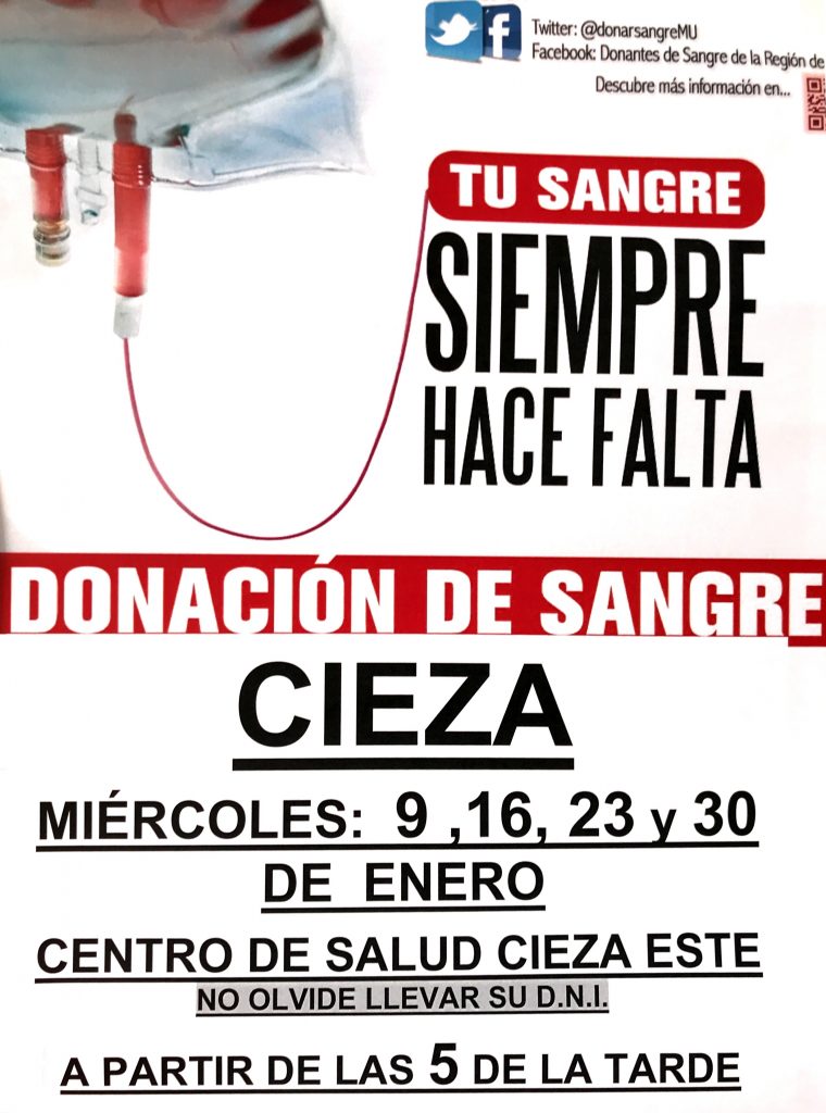 Cartel de la donación de sangre en Cieza.