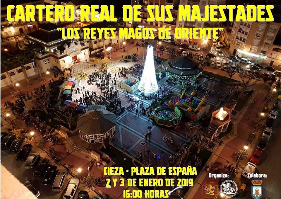 Cartel de la llegada del cartero real de la OJE a Cieza.