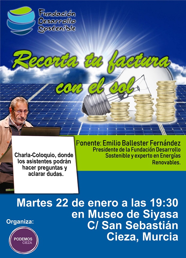 Cartel de la ponencia factura al sol en cieza.