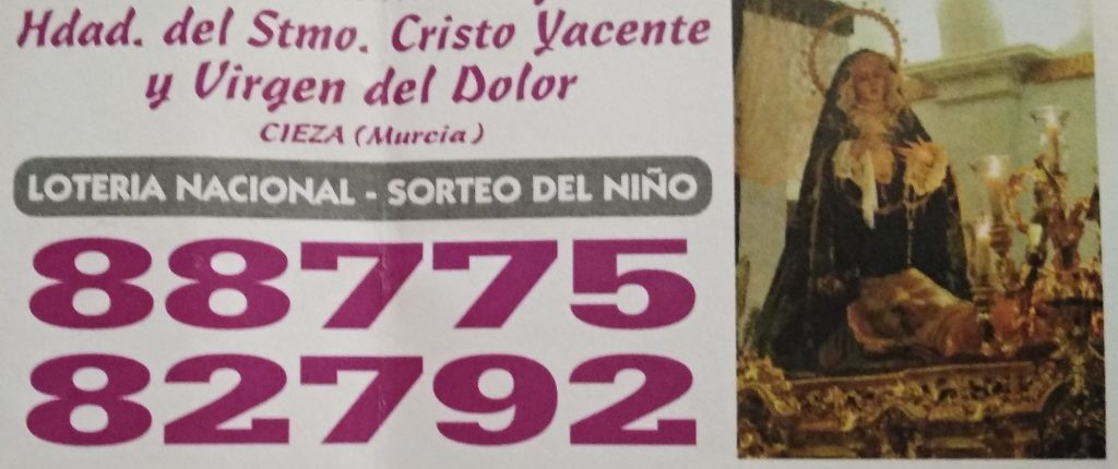 imagen de la papeleta de Lotería de el niño premiada en Cieza.