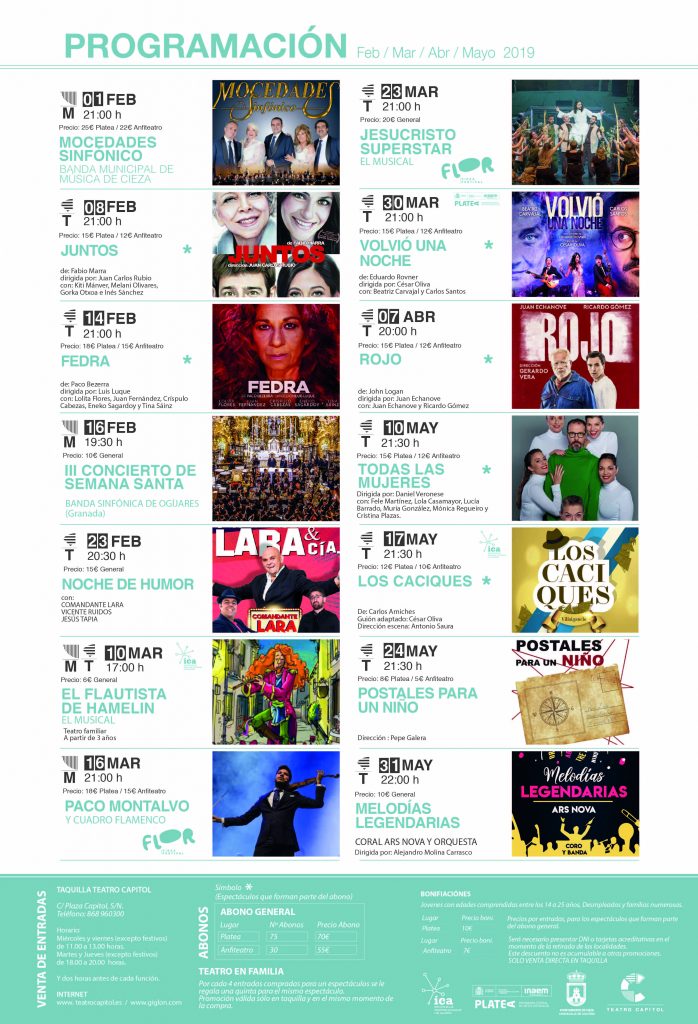 Programación del Teatro Capitol de Cieza.