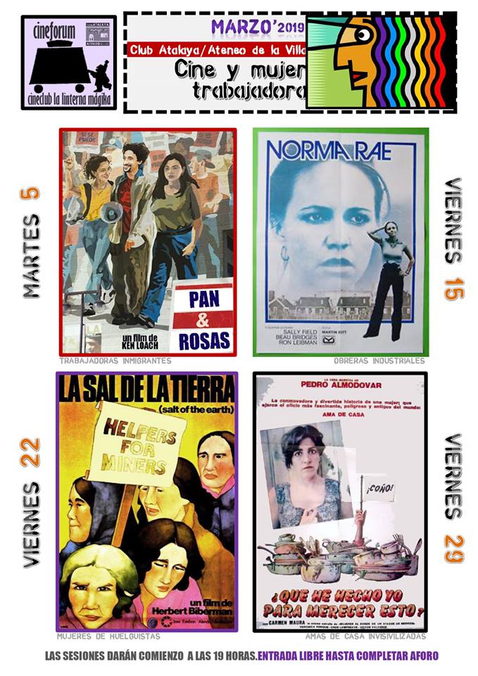 Cartel del ciclo de cine mujer trabajadora en el Club Atalaya de Cieza.