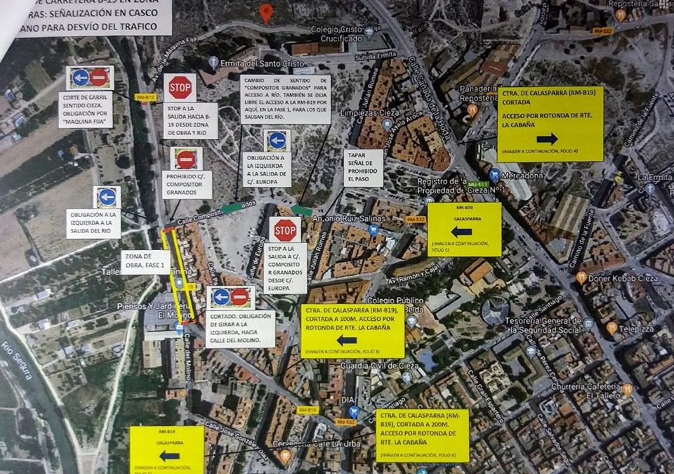 Comienza el corte por obras del acceso a la carretera Cieza-Calasparra B19