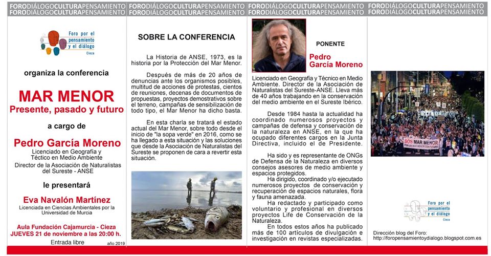 Conferencia ‘Mar Menor, presente, pasado y futuro’ este jueves en Cieza