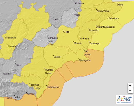 Cieza en nivel amarillo de alerta por fuertes lluvias este martes