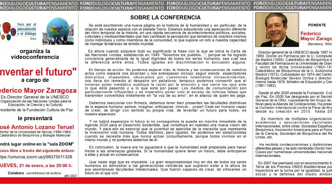 Vídeoconferencia ‘Inventar el futuro’ por el Foro por el Pensamiento y el Diálogo de Cieza