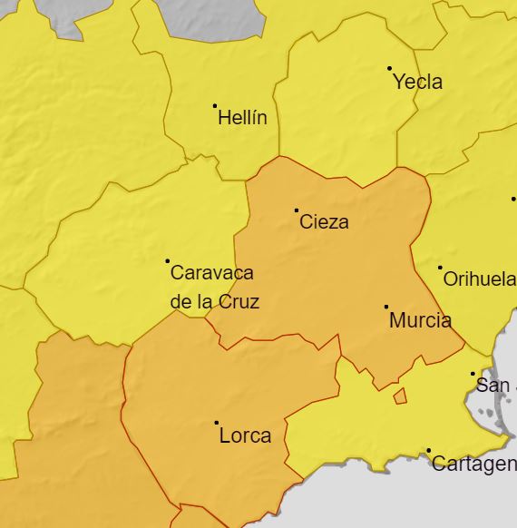 Aemet eleva a naranja el aviso por fuertes lluvias para el domingo
