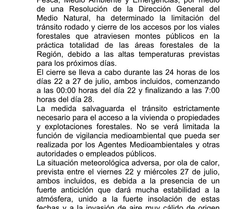 Cerrado el acceso a montes públicos