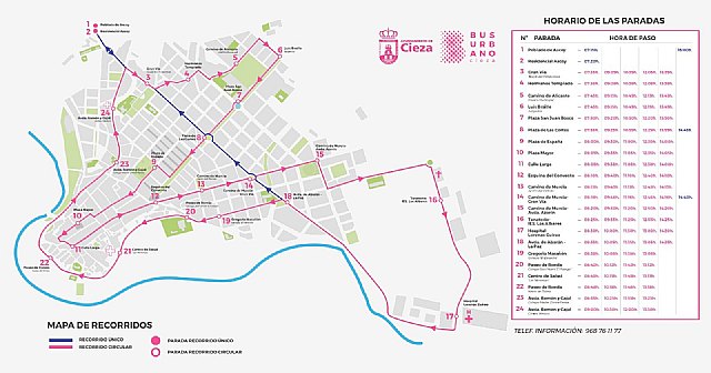 Horario y Ruta del nuevo servicio de autobús urbano en Cieza