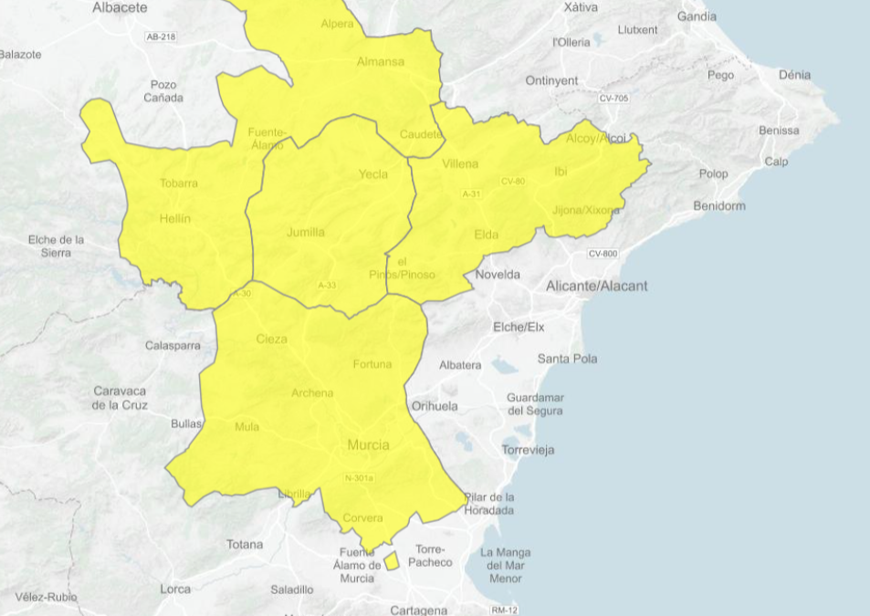 AEMET activa nivel amarillo de alerta por fuertes tormentas