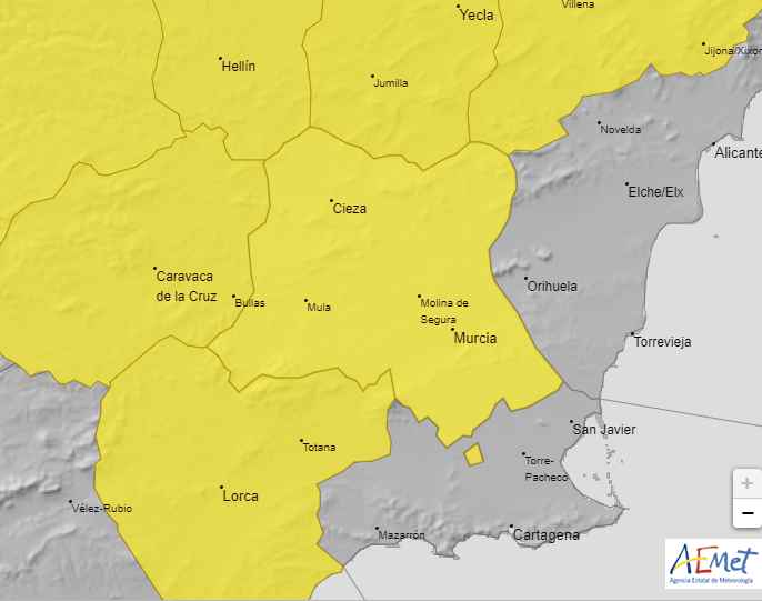 Nuevo aviso por altas temperaturas para el sábado (amarillo)