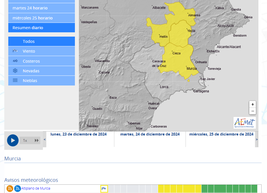Aviso amarillo por fuertes vientos