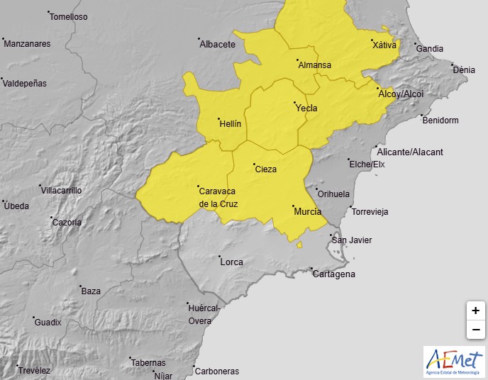 Aviso por fuertes lluvias y tormentas para el jueves